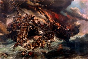 O incêndio da Pintura "Áustria" a vapor de Louis Eugene Isabey (1803-1886) Paris do século XIX, Museu da Marinha