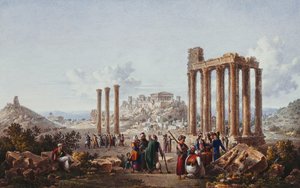 Uma vista da Acrópole, Atenas, do Templo de Zeus em Olímpia, c.1786-87 de Louis Francois Cassas