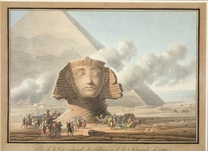 Vista da Cabeça da Esfinge e da Pirâmide de Khafre, c.1790 (gravura de solo mole com wc no papel)