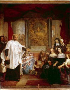 São Vicente de Paulo visita a instituição das crianças encontrada diante das damas da caridade. pintura de Louis Galloche de 1732.Paris, Igreja de Santa Marguerite