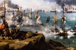A batalha de Navarin; vista da ponta sul da ilha de Sphacteria