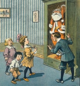 O Pai Natal descoberto no armário, século XX (gravura)