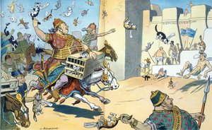 Os persas de Wall Street e os egípcios de Washington 1907. A ilustração mostra a batalha de Pelusium com os persas identificados como tendo "interesses adquiridos"