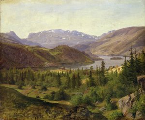 Hjelle em Valders, Tile Fjord, 1835 (óleo sobre tela em papelão)