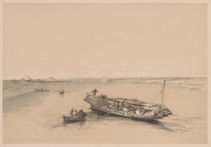 Egito e Núbia: Volume I - Nº 4, Barcos escravos no Nilo, vista olhando para ..., 1838. de Louis Haghe