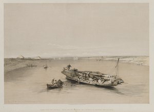 Egito e Núbia, volume I: vista sobre o Nilo, olhando para as pirâmides de Dashour e Saccara, 184 de Louis Haghe