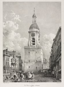 Viagens pitorescas e românticas na Velha França, Picardie: The Belfry Tower of Amiens ..., 1835. de Louis Haghe