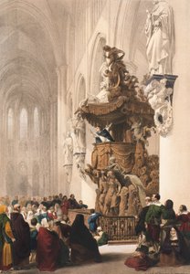 Púlpito em St. Gudule, Bruxelas, folha 5 de &39;Carteira de esboços de Haghe: Bélgica, Alemanha&39;, c.1845-55