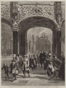 A Corporação dos Arqueiros deixando a Igreja de Lierre, na Bélgica, depois de ouvir a missa no dia de São Jorge de Louis Haghe