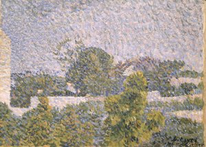 Paisagem (encáustica(?) em cartão estratificado) de Louis Hayet