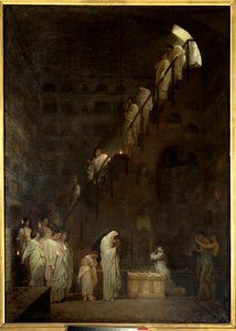 Funeral no Columbário da Casa dos Césares em Roma, Porte Capene em Roma. Pintura de Louis Hector Leroux (1829-1900) de Louis Hector Leroux