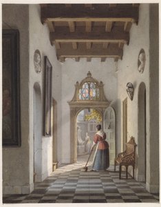 Garota que varre o corredor de uma casa de Louis-Henri de Fontenay