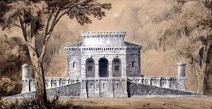 Vista da Gendarmerie Imperiale, c.1825 (caneta e tinta e lavagem em papel) de Louis Hippolyte Lebas