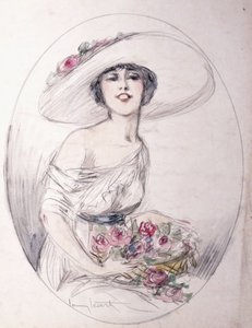 Rapariga com ramo de flores de Louis Icart