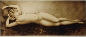 Repose, c.1934 (gravura e ponto seco, impresso em cores) de Louis Icart