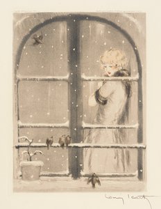 As Quatro Estações: Inverno, c.1928 (ponta seca colorida à mão e água-tinta) (ver também 745548-50) de Louis Icart