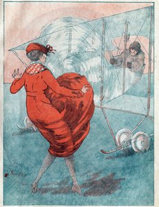 O vento favorável: a curiosidade de helice. Ilustração de Louis Icart (1888-1950) para a revista "Le Fantasio" de Maio de 1916. de Louis Icart
