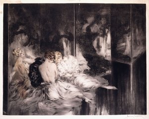 Três Mulheres a Relaxar por um Ecrã de Louis Icart