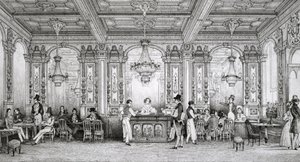 Café de la Banque de France construído pelo arquitecto Dusillon e localizado na Place de Victoire - Gravura de Schaal - 1839 - de Louis Jacques Nicolas Schaal