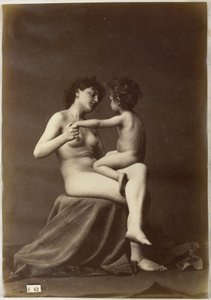 Estudo de uma mulher nua sentada com uma criança nua no colo de Louis Jean Baptiste Igout (attributed to)