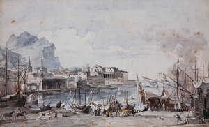 Uma vista do porto de Palermo, 1777 de Louis Jean Desprez
