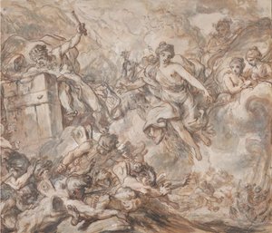 Juno ordenando Éolo para liberar os ventos, 1775. de Louis Jean Jacques Durameau