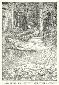 "E lá estava ela deitada a dormir num sofá" (litho) de Louis John Rhead