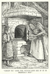 "Entra", disse a bruxa, "E vê se está bem quente" (litho) de Louis John Rhead