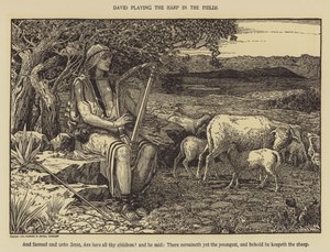 David tocando harpa nos campos de Louis John Rhead