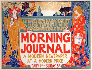 Literatura. Diário da Manhã, jornal. Cartaz de Louis Rhead, EUA, c.1895 (cartaz) de Louis John Rhead
