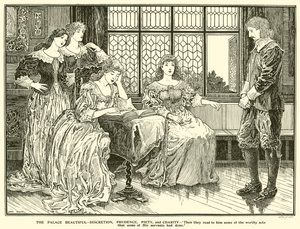 O Palácio Beleza, Discrição, Prudência, Piedade e Caridade (gravura) de Louis John Rhead