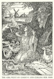 A rapariga foi pentear e encaracolar o cabelo (litho) de Louis John Rhead