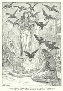 "Doze corvos vieram voando para baixo" (litho) de Louis John Rhead