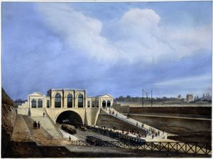 Linha ferroviária de Paris a Saint Germain - em "Paris em 1837" por Arnout de Louis Jules Arnout