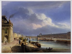 Ponte do Carrossel e a grande galeria do Louvre - em "Paris em 1837" por Arnout de Louis Jules Arnout