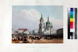 A Praça Sennaya e a Igreja do Salvador (Igreja da Assunção da Mãe de Deus) em São Petersburgo por Arnout, Louis Jules (1814-1868) de Louis Jules Arnout