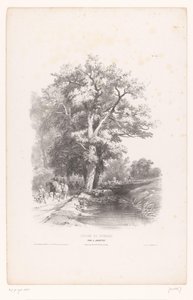 Caçadores com cães ao longo de uma vala em uma floresta Curso de desenho de paisagem (título da série) Cours de Paysage (título da série no objeto) de Louis Julien Jacottet