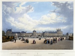 Vista do palácio e do jardim das Tuileries - em "Promenade dans Paris et ses environs", de Jacottet e Benoist, Paris, v.1840