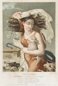 Brumaire (OutubroNovembro), segundo mês do calendário republicano, gravado por Tresca, francês, c.1794 (gravura)