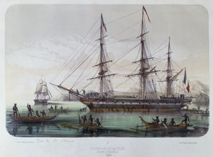 O Astrolábio e Zelee visitando a Ilha Nuku Hiva nas Ilhas Marquesas Francesas de Louis Le Breton