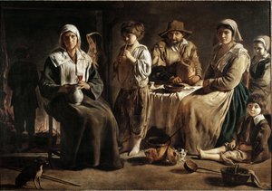 Uma família de camponeses em um interior - óleo sobre tela