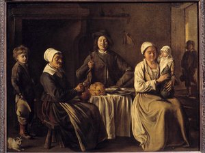 O Retorno de Bapteme ou Pintura "A Família Feliz" de Louis Le Nain (1593-1648) 1642. Dim 0,61 x 0,78 m