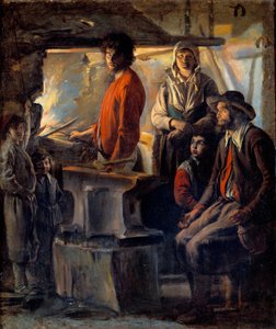 O ferreiro ou o marechal na sua forja O ferro marechal e a sua família, ao seu lado uma bigorna. Pintura de Luís o Naim (1593-1648) Sol do século XVII. 0,69x0,57 m