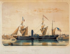 Steamer "o Franklin" na Bacia da Florida em Le Havre. Desenho de Louis Lebreton (? - 1866)