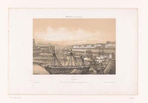 Vista do Arsenal no porto de Brest peito. Vue des Corderies hautes et basses, Bagne e Hôpital Clermontonnerre (título no objeto) França contemporânea (título da série) La France de nos jours (título da série no objeto)