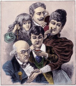 Representação dos cinco sentidos (tato, audição, olfato, paladar e visão) por Louis leopold Bailly. Gravura a partir de 1894.
