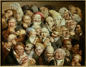Caricatura: série de expressões ridículas "reunião de 35 cabeças de expressão" Pintura de Louis Leopold Boilly (1761-1845) cerca de 1825 Óleo sobre madeira Dim. 0,19x0,25 m Tourcoing, musee des Beaux Arts - Reunião de 35 expressões faciais. Desenho animado