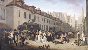 A chegada de uma diligência no Terminus, rue Notre-Dame-des-Victoires, Paris de Louis Leopold Boilly