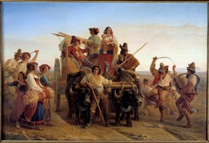 Chegada dos colhedores nos pântanos de Pontins (Agro Pontino) perto de Roma Pintura de Louis Leopold Robert (1794-1835) 1830 Sol. 1,41x2,12 m