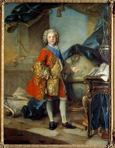 Retrato completo do Dauphin Louis de France (1729 - 1765), filho de Luís XV, no seu estúdio de estudos. Pintura de Louis Tocque (1696 - 1772)